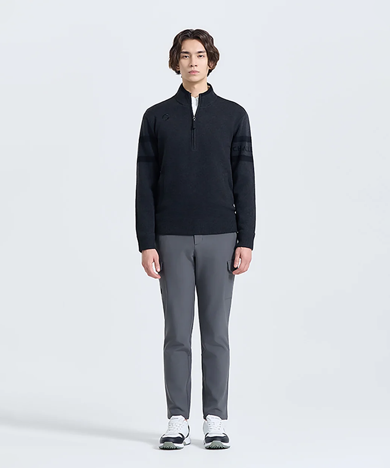 Challenger Men's Windproof High-Neck Half-Zip Knit Pullover - Charcoal