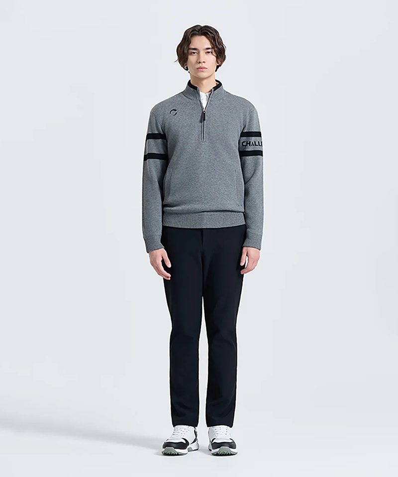 Challenger Men's Windproof High-Neck Half-Zip Knit Pullover - Light Gray