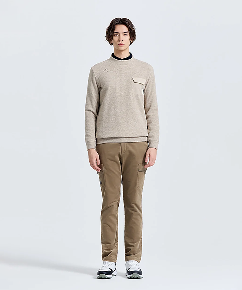 Challenger Men's Knit-like Windproof Round Long Sleeve T-shirt - Beige