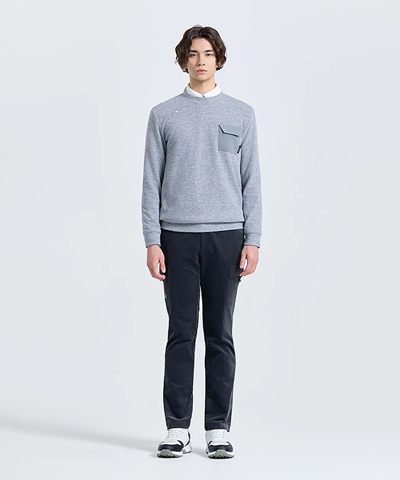 Challenger Men's Knit-like Windproof Round Long Sleeve T-shirt - Gray