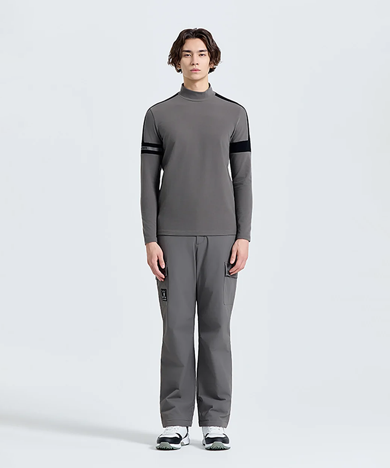 Challenger Men's Brushed Mock Neck Long Sleeve T-shirt - Khaki Gray