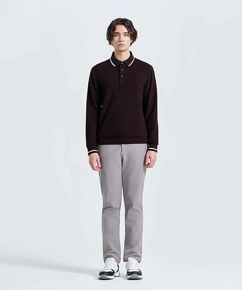 Challenger Men's Brushed Tone-on-Tone Button-Down Collared Long Sleeve T-Shirt - Brown