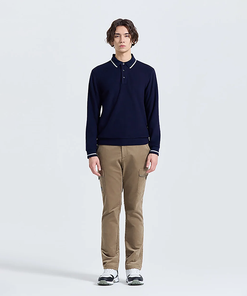 Challenger Men's Brushed Tone-on-Tone Button-Down Collared Long Sleeve T-Shirt - Navy