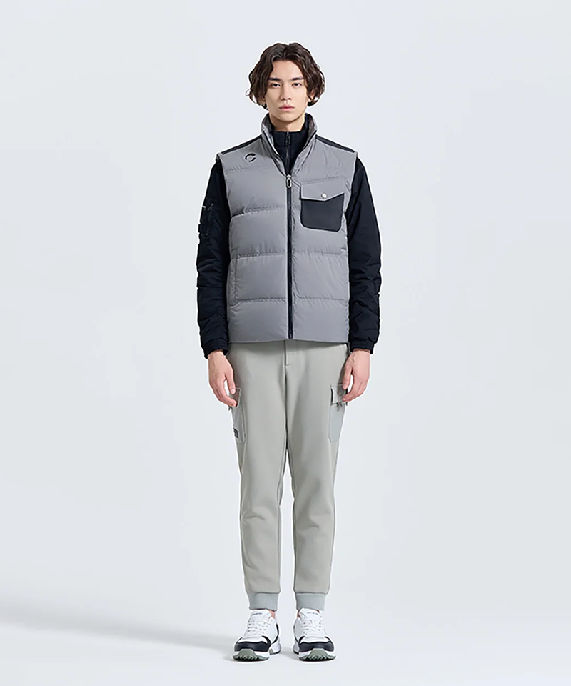 Challenger Men's Leather Mix High-Neck Duck Down Vest - Grey