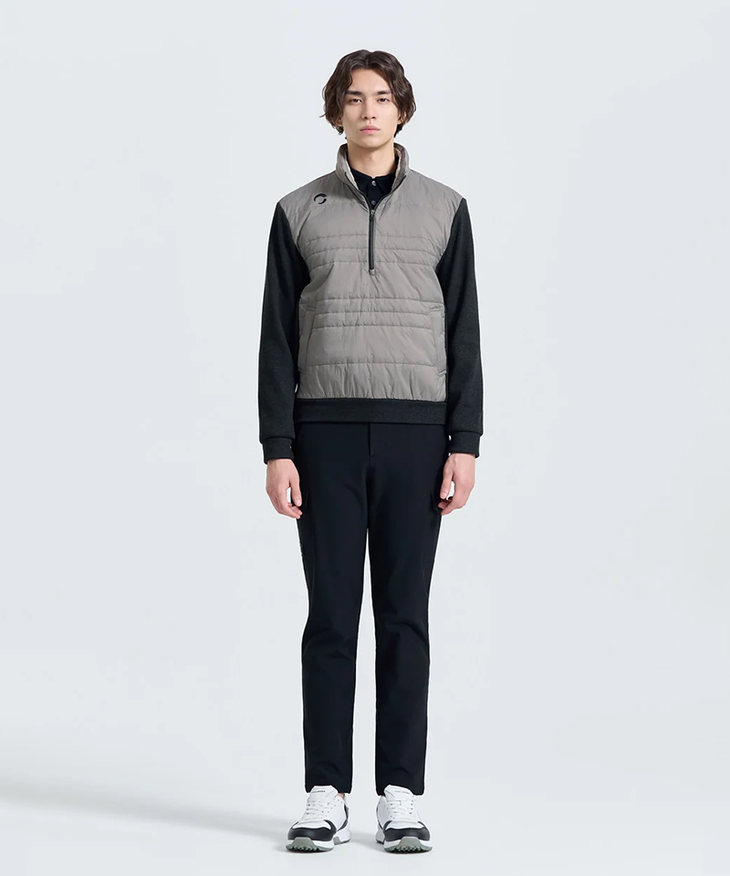 Challenger Men's Striped Quilted Half-Zip Padded Woven Top - Khaki Beige