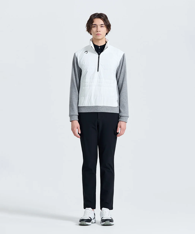 Challenger Men's Striped Quilted Half-Zip Padded Woven Top - White