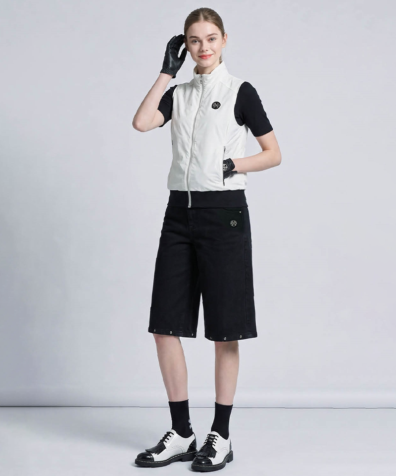 Transitional Woven Vest and Rivet-Detailed Bermuda Shorts Set (Top + Bottom) - Ivory