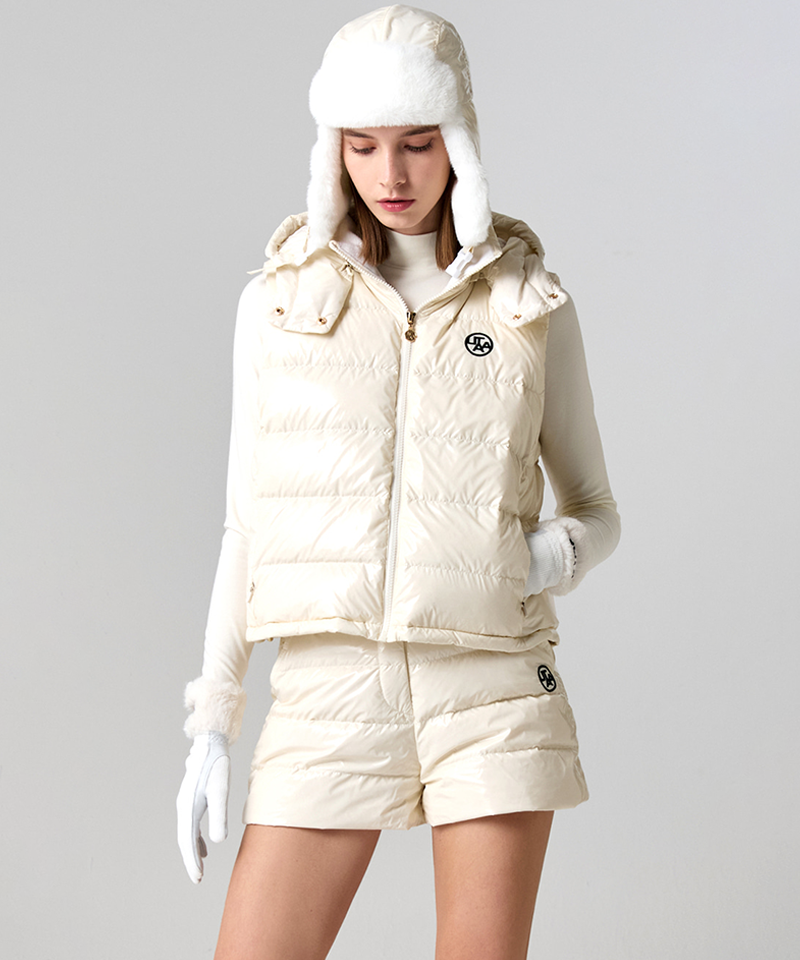 UTAA Women's Glossy Color Hood Down Vest - Ivory