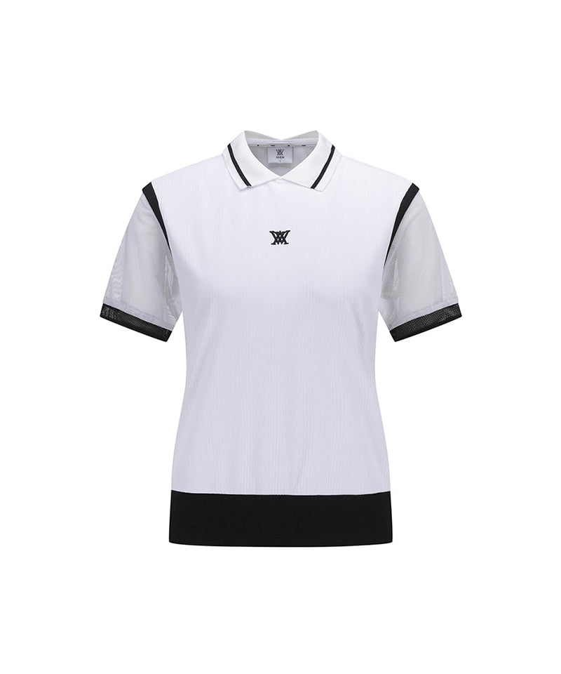 Women Shoulder Mesh Point Short T-Shirt - White