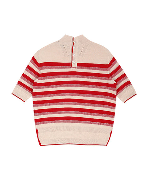 AVEN Hampton Striped Mid-Neck Knit - Red