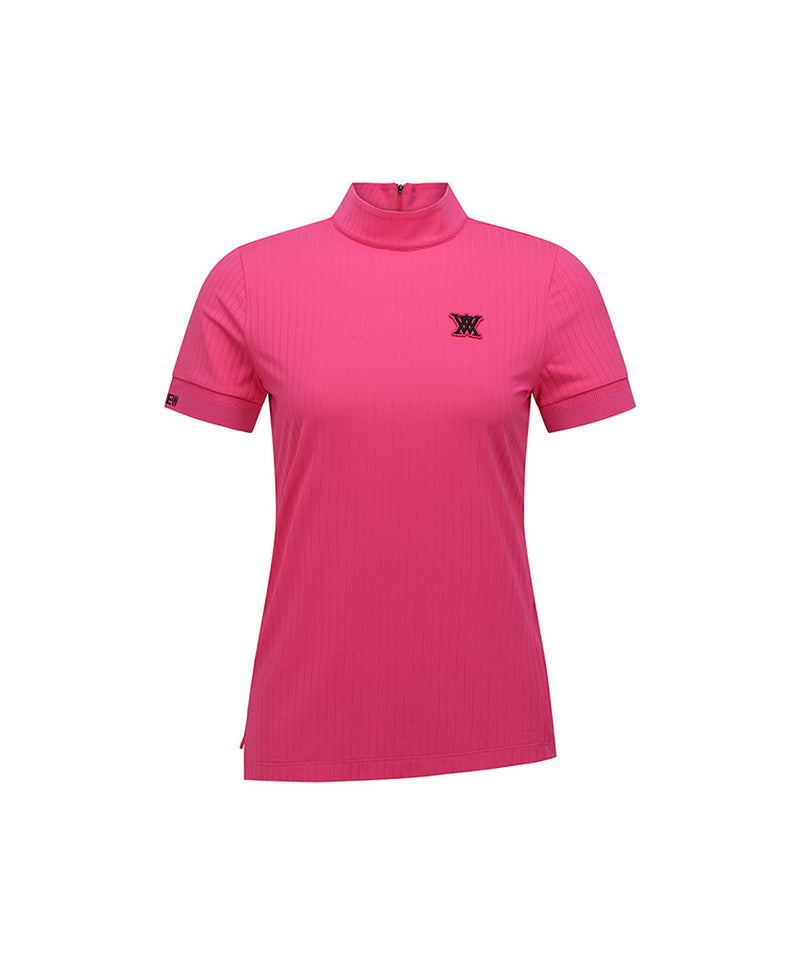 Women High Neck Zipper  Point Shot T-Shirt - Pink