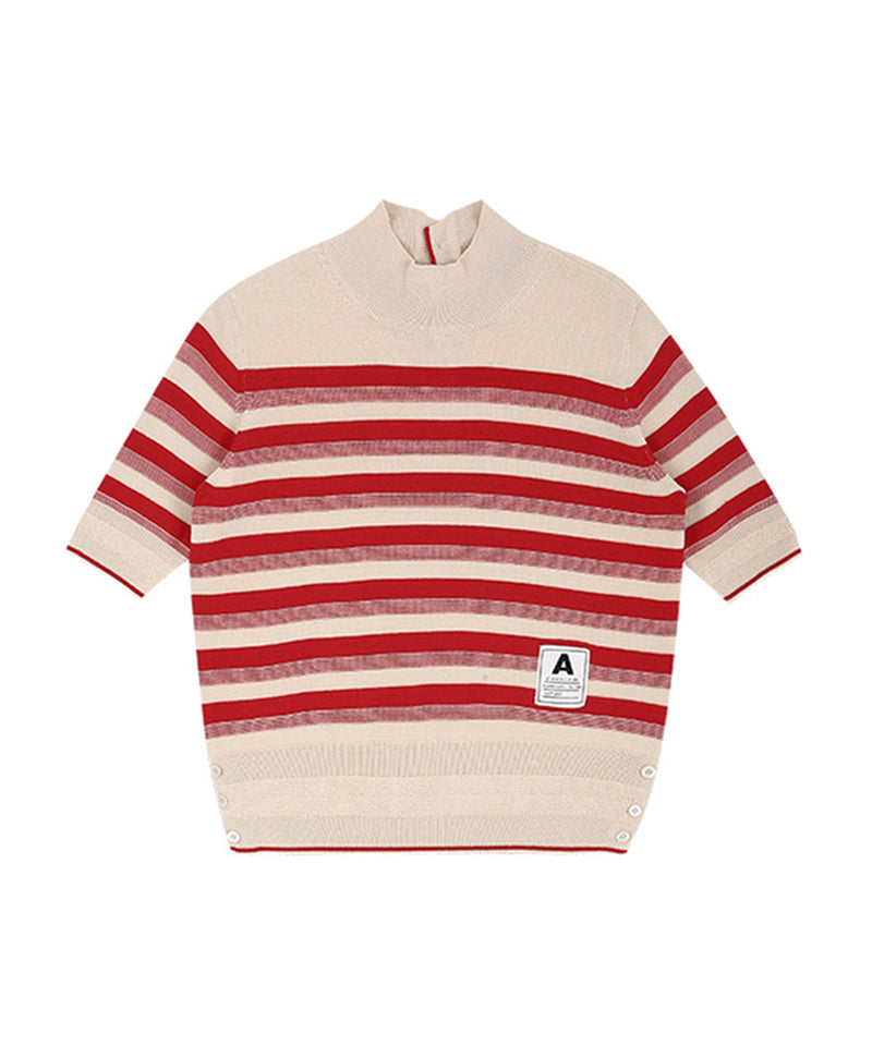 AVEN Hampton Striped Mid-Neck Knit - Red