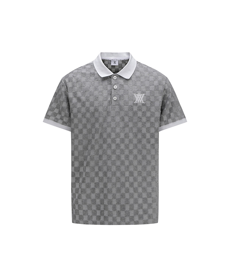 ANEW Golf Men's Terry Check Block Short T-Shirt - Gray