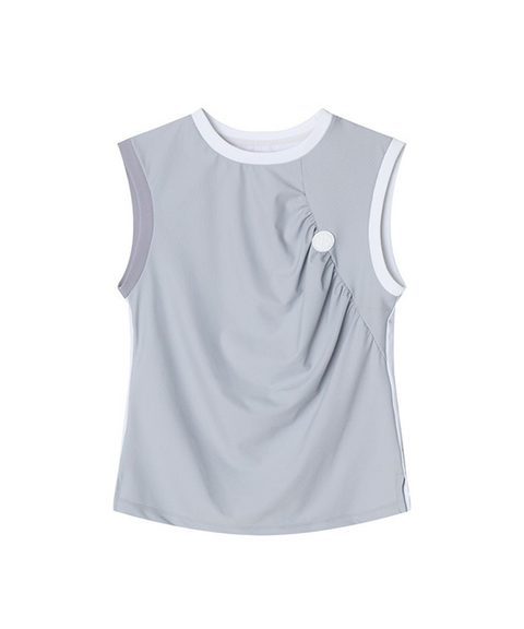 POSHERD Color Block Cool Shirring Sleeveless - Light Grey