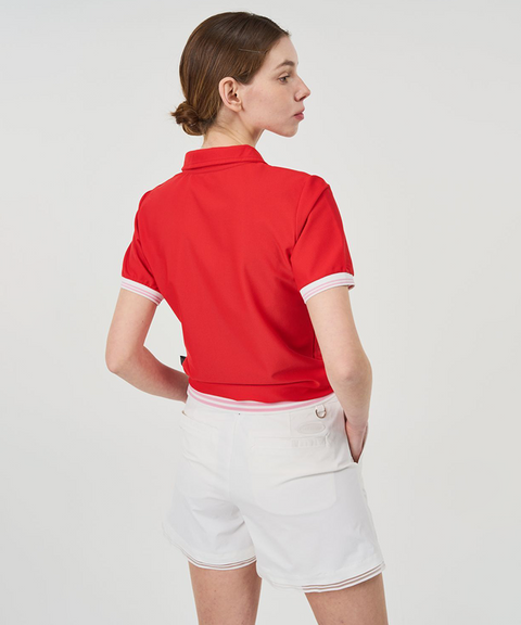 POSHERD Cooling Mesh Button Pique Top - Red