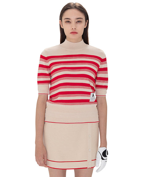 AVEN Hampton Striped Mid-Neck Knit - Red