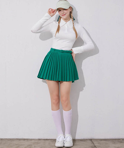 J.Jane Unbalanced Belt Pleats Skirt - Green
