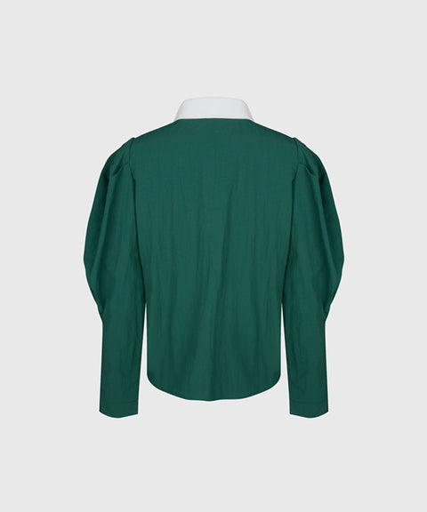 KANDINI Nylon Polo Shirts With Puff Sleeve - Green