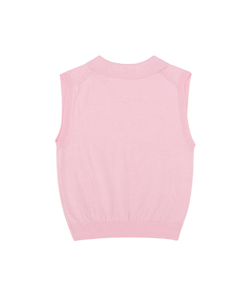 PIV'VEE Cool Cotton Sleeveless Knit Collar Top - Bubble Pink