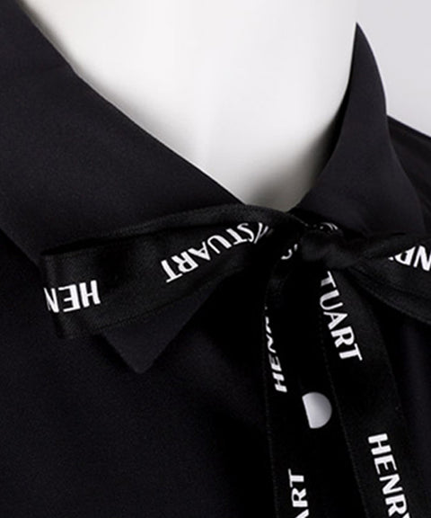 HENRY STUART Women's Ribbon Collar T-shirt - Black