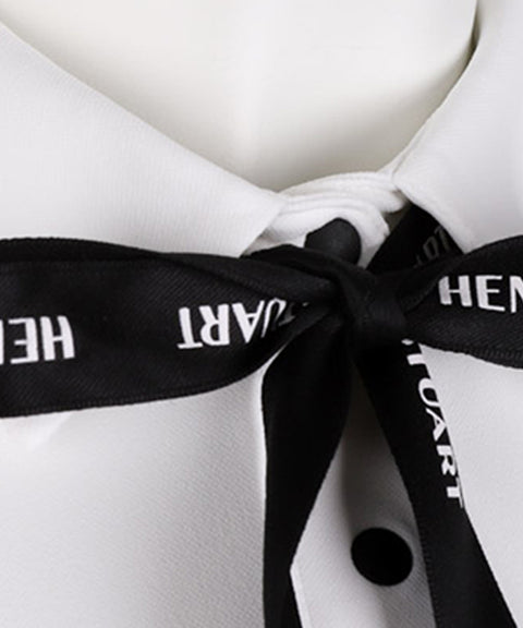 HENRY STUART Women's Ribbon Collar T-Shirt - White