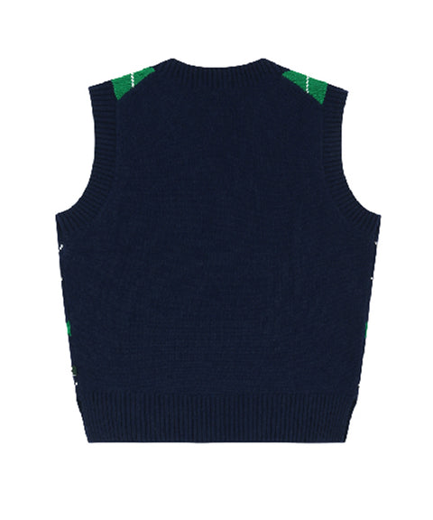 AVEN Wool Cashmere Argyle Vest - Navy