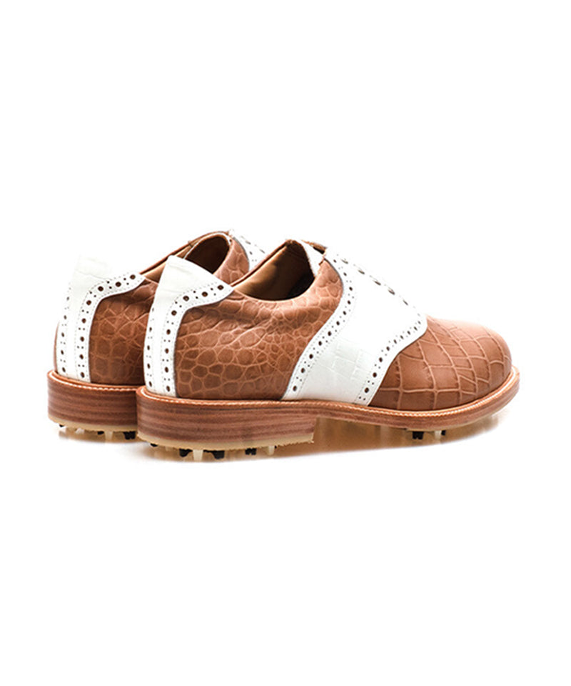 ALL CLASSIC Golf Plain Toe Classic Golf Shoes - Ivory/ Brown