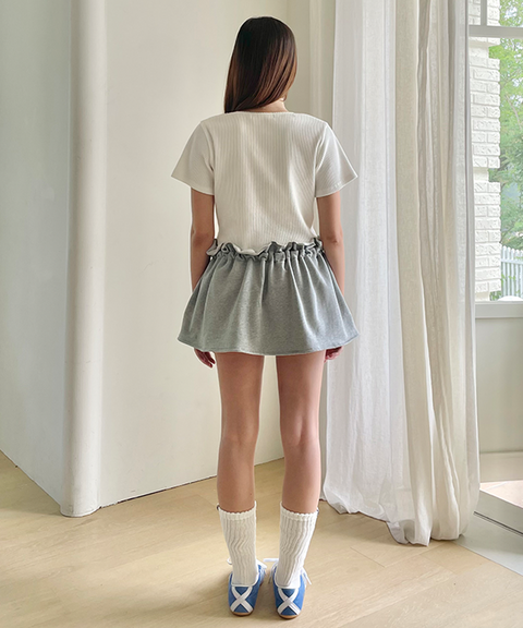 PIV'VEE Drawstring Ruffle Mini Skirt - Heather Grey