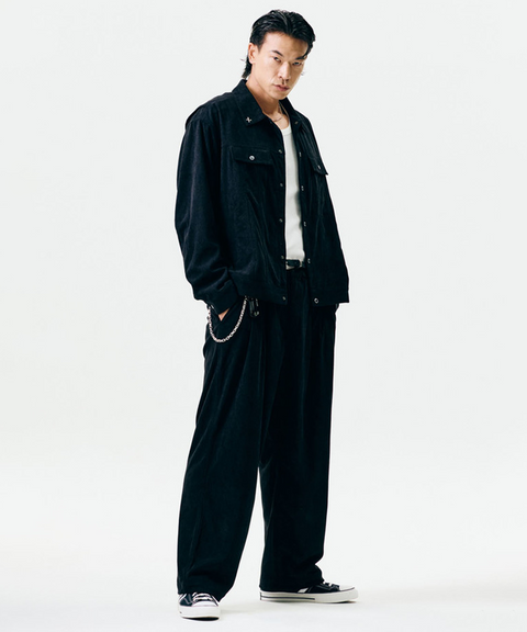 Jamie West Corduroy Three Tuck Wide Pants - Black