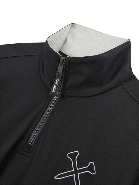 Jamie West High-Neck Half Zip-up Pocket Sweatshirts - Black