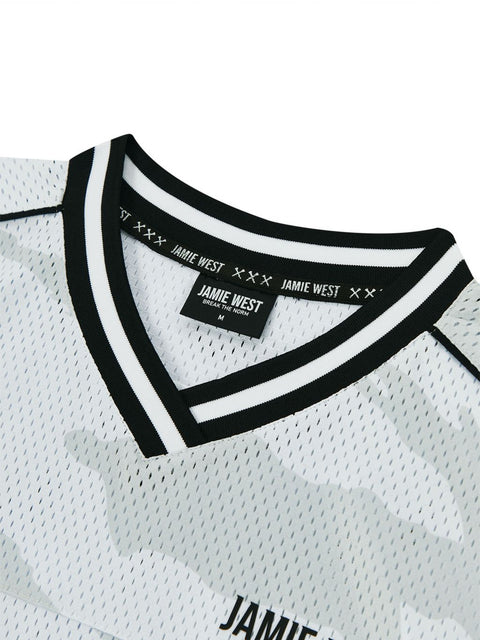 Jamie West No.99 Vneck Mesh Camo T-Shirts - White