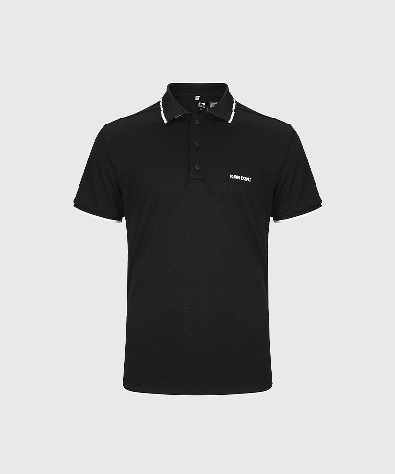 KANDINI Unisex Pleated Collar Short Sleeve Polo - Black