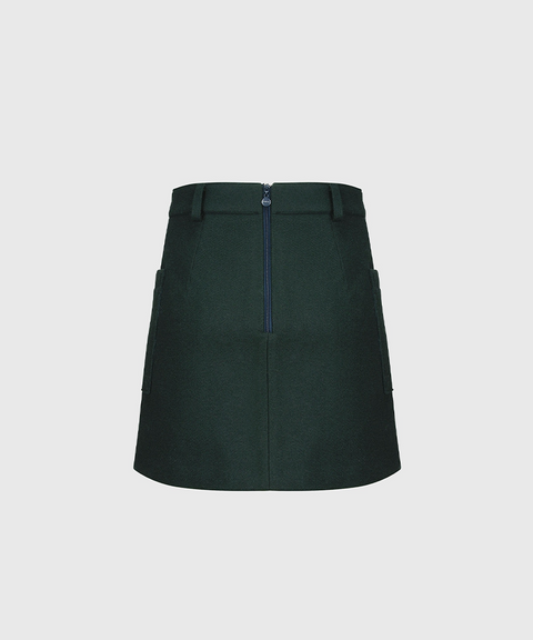 KANDINI Wool Touch Pocket Skirt - Dark Green