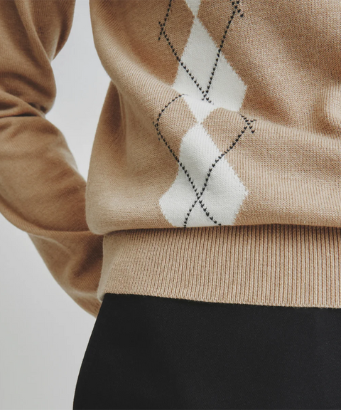 MCC Women's Argyle Crew Neck Sweater - Beige