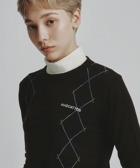 MCC Women's Argyle Crew Neck Sweater - Dark Brown