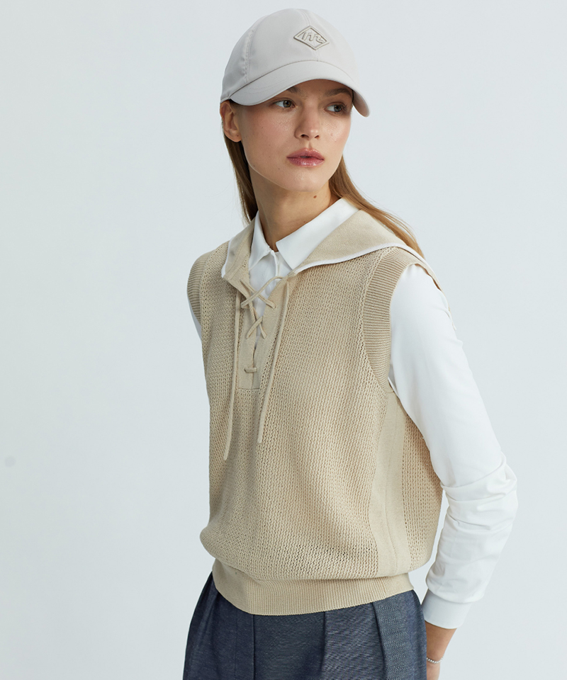 Monday Flow Sailor Collar Knit Vest - Beige