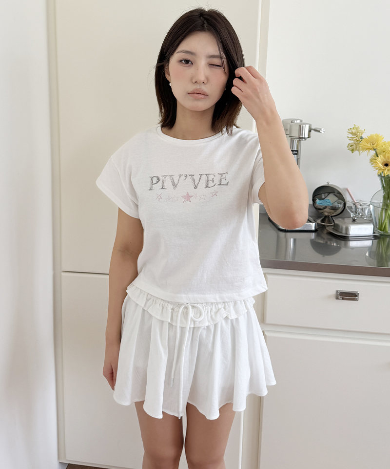 PIV'VEE Drawstring Flared Mini Skirt - Cloud White