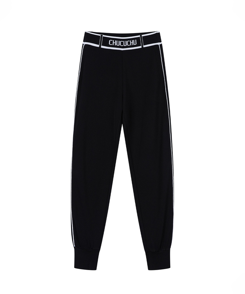 Piping Banding Jogger Pants - Black
