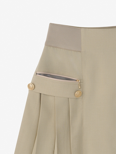 GFJ Golf Women's High Waist Pleat Skirt - Beige