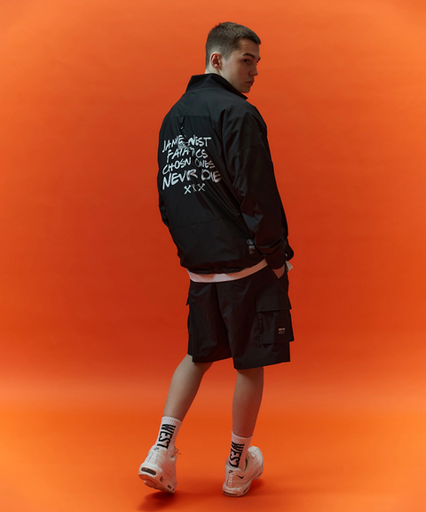 Jamie West Stand Collar Lettering Windbreaker - Black
