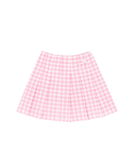 PIV'VEE Gingham Pleated Seersucker Skirt - Bubble Pink