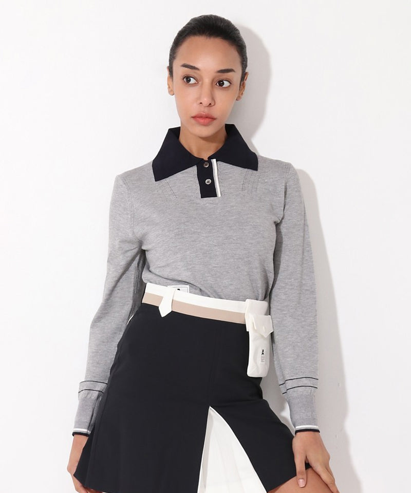 AVEN Women's Preppy Polo Knit - Gray