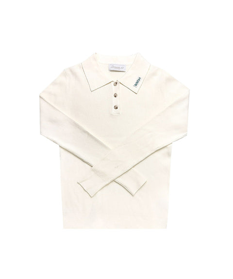 BENECIA 12 Ribbed Collar Button Knit - Ivory