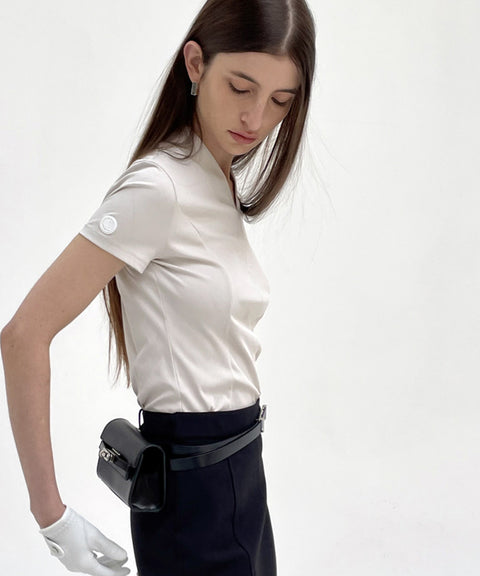 Anell Golf Easy Shawl Collar Top - Light Beige