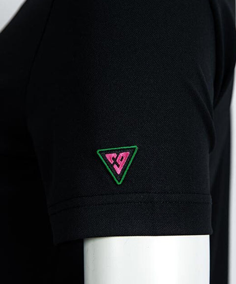CREVE NINE: Volume Logo Button Up Polo - Black