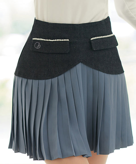 J.Jane Heart Shape Pleats Skirt - Denim
