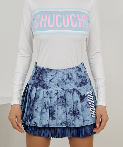 CHUCUCHU Marble Double Pleated Skirt - Navy
