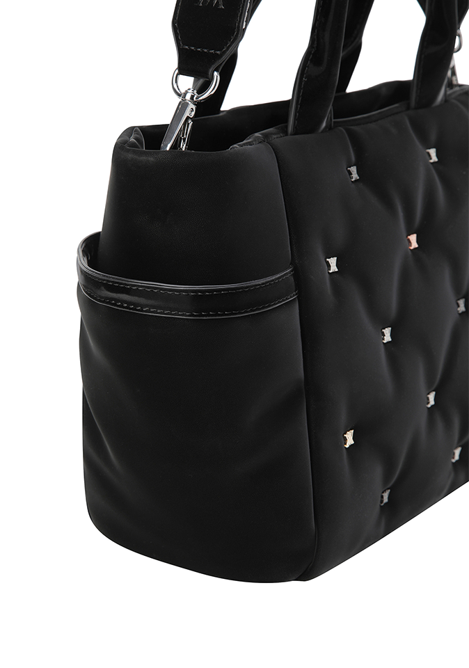 Black twinkle quilted golf tote bag, fabric detail