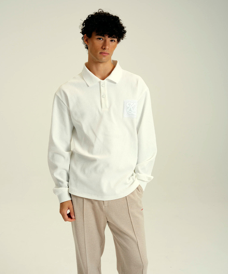 Men's Waffle Long-Sleeve Polo