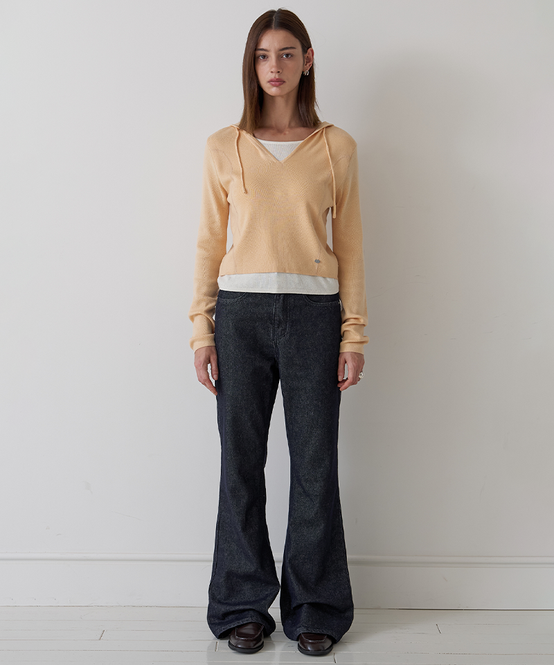 PIV'VEE Layered Hooded Knit Top - Peach Salmon